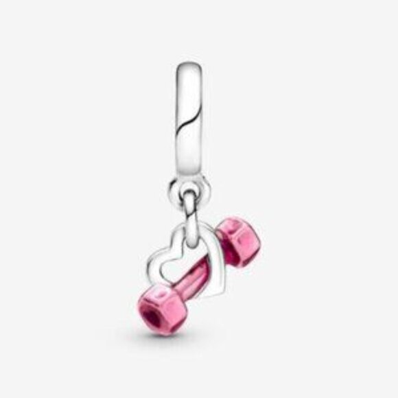 Pandora Dumbbell & Heart Dangle Charm - Picture 3 of 4